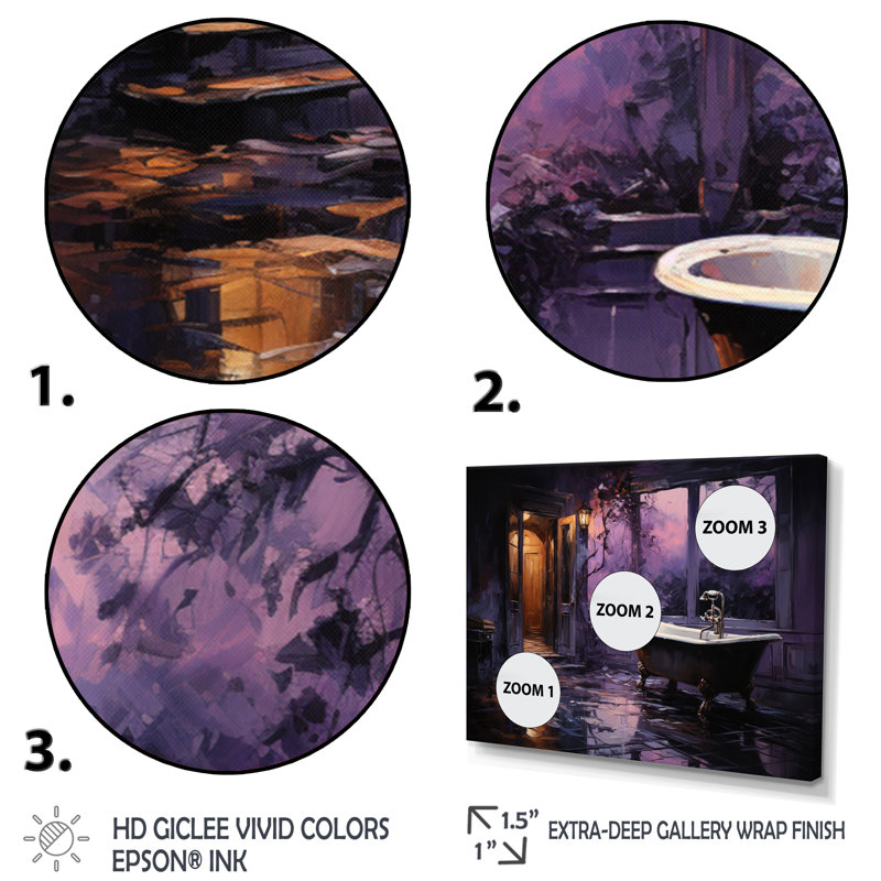 «Bathroom Midnight Serenade» - Art mural de salle de bain, H 24 po x l 32 po x P 1 po, Toile tendue