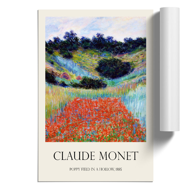 Poppy Field in a Valley Print by Claude Monet - Frameless Print, 42cm H x 30cm W x 0.1cm D
