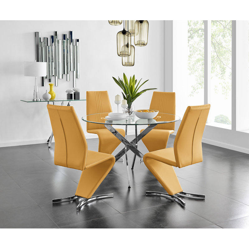 Tierra Dining Set with 4 Chairs, Mustard