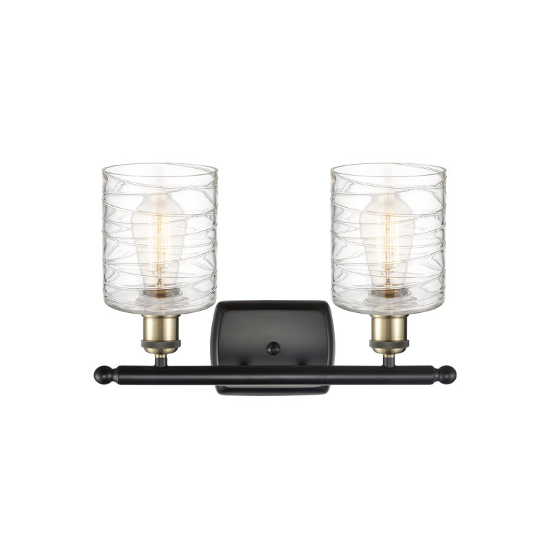 Éclairage pour salle de bain à intensité variable 2 lumières Leilani, Tourbillon transparent, Laiton antique noir