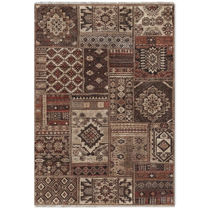 Tapis en chenille de coton marocain beige à motif rétro Eilette, Tapis de couloir 4 pi x 8 pi 3 po