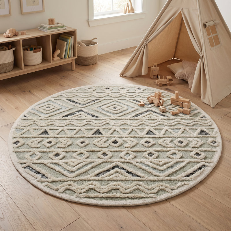 Hand Tufted Wool Geometric Indoor Rug, Round 6'