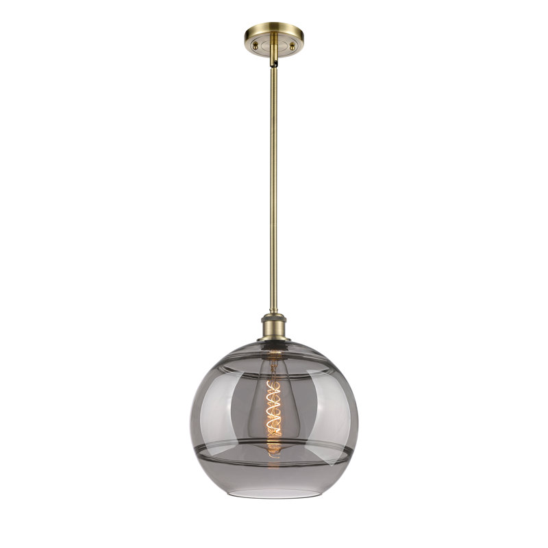 Luminaire suspendu avec tige 1 lumière Ballston Bienes-516-G556, H 13,38 po x l 12 po x P 12 po, Gris fumée clair