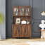 Grande armoire de rangement Milvio avec portes en verre, tiroirs et tablettes ouvertes, armoire de cuisine sur pied pour le salon-1011335842
