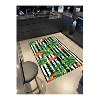 Tapis vert décoratif à motif floral et tissé