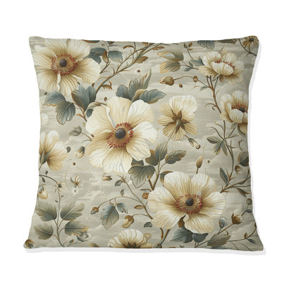 Ivoire crème Floral Blooms I - Coussin décoratif transitionnel