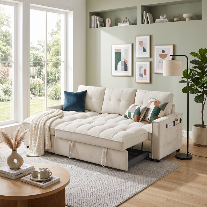 Canapé modulaire inclinable avec lit escamotable Lesniak, Beige