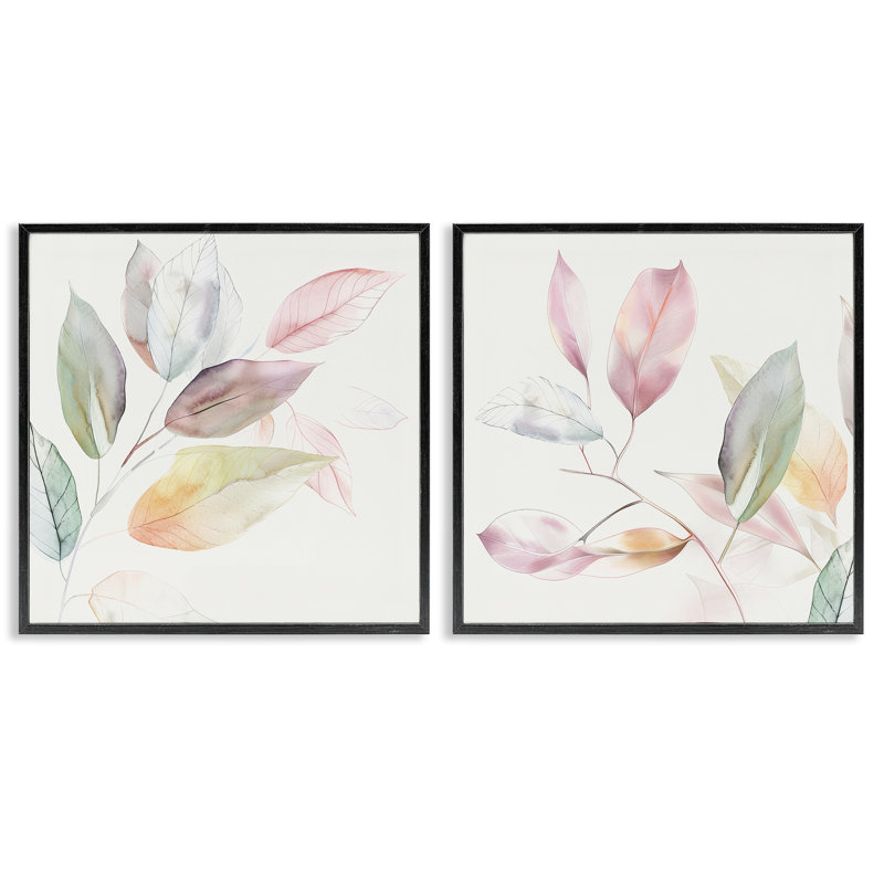 Ensemble de 2 giclées encadrées Botanical Light Leaves, design par Raymond Powers, H 12 po x l 24 po