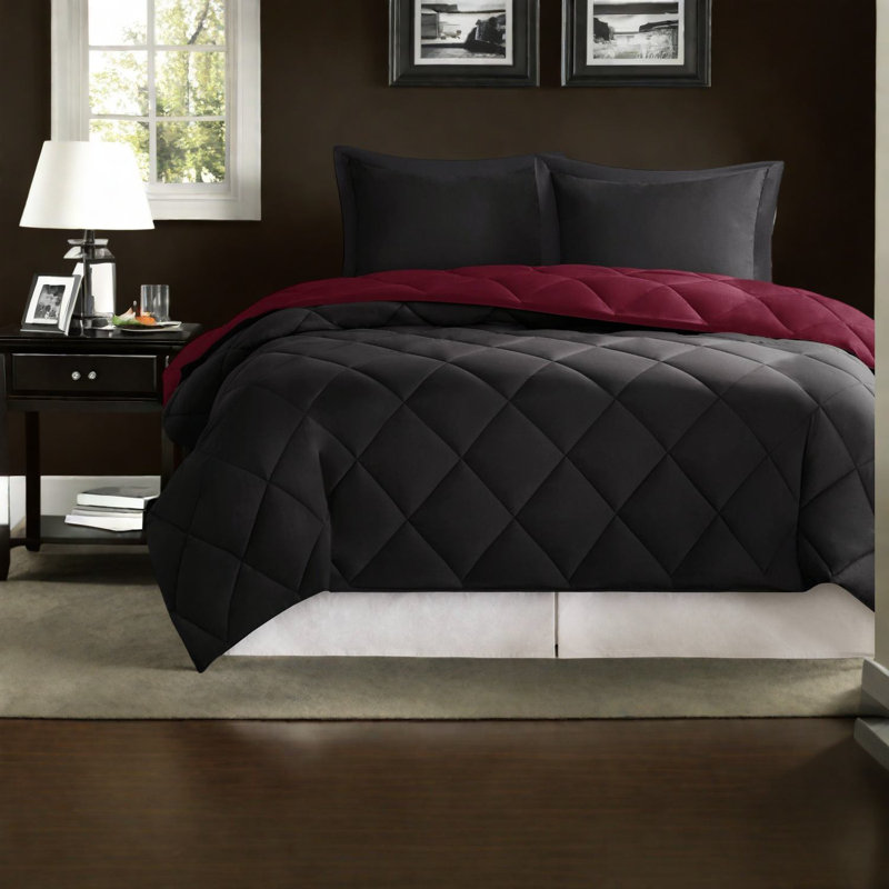Reversible Down Alternative Bedding Sets, Microfiber, Red And Black, Hypoallergenic Comforter Twin/twin Xl