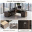 Bureau de direction en L réglable en hauteur avec tiroirs de rangement, bureau assis-debout avec prises électriques intégrées, bureau en noyer