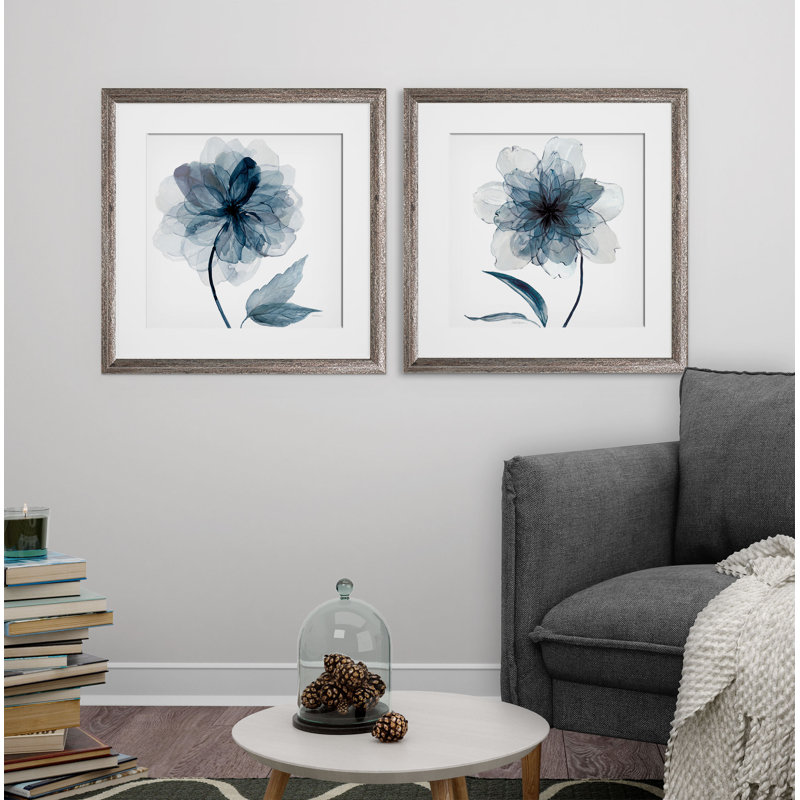 « indigo fleuri », ensemble de 2 reproductions encadrées, Cadre brun