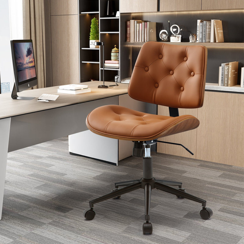Chaise de travail rotative en similicuir Crosslin, Brun