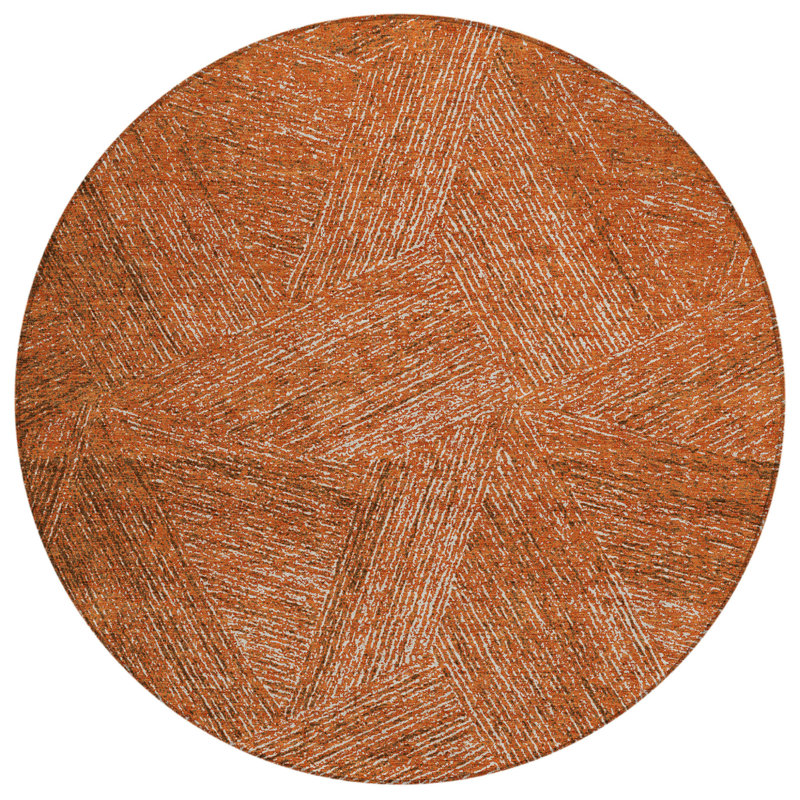 Tapis intérieur rond lavable abstrait brun et beige 8 pi HomeRoots