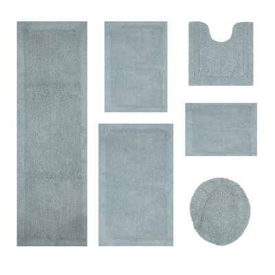 Moriceau 100% Cotton 2370 GSM Tufted Reversible 6-Piece Bath Rug Set – Ultra Soft, Highly Absorbent, Machine Washable, OEKO-TEX Certified, Ideal for Shower, Bathtub, Vanity & Sink Areas, Blue