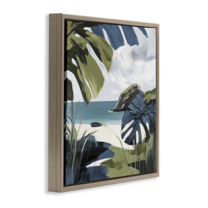 Cadre flottant Tropical Island Vibes, design par Elara Yasna, H 18 po x l 18 po, Cadre flottant orme Montalcino