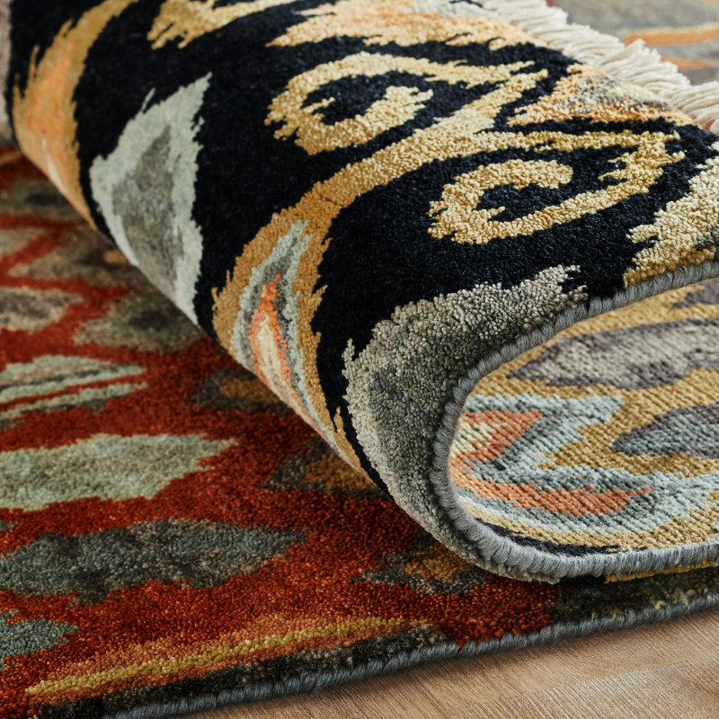 Artisan Hand Knotted Wool Southwestern Area Rug in Steel Blue; Earth; Ivory; Rust, Rectangle 13' x 18'