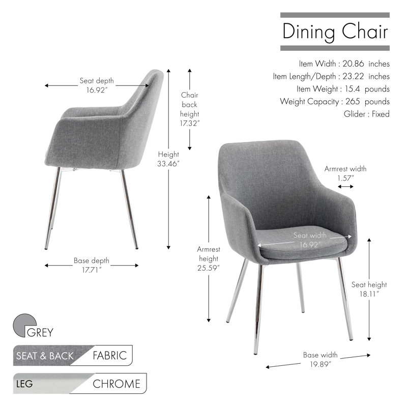 Centanne Fabric Dining Chairs with Chrome Legs, Grey