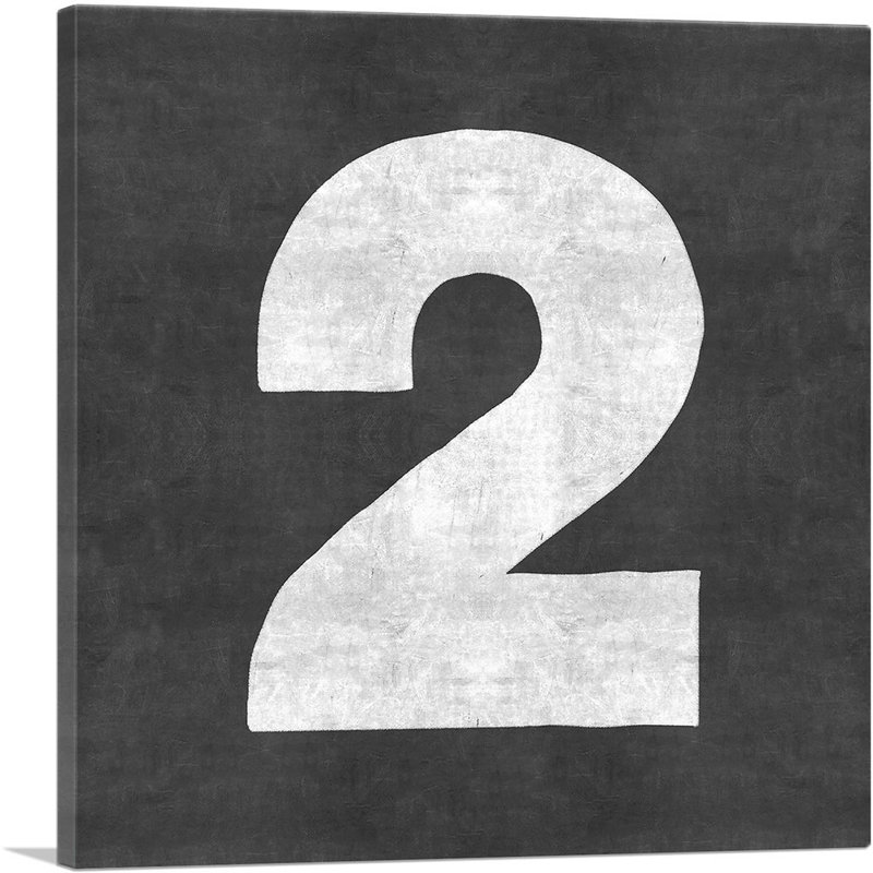 Tableau noir numéro 2 deux chiffres - reproduction d'art textuel sur toile tendue, H 26 po x l 26 po x P 0,75 po