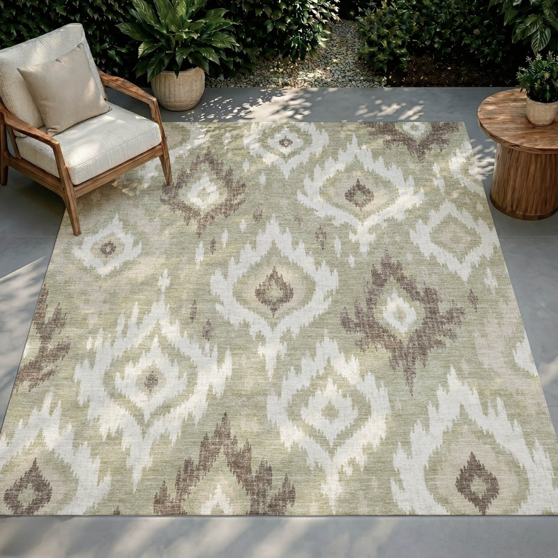 Tapis Chantille ACN3073 Ikat lavable à la machine pour intérieur/extérieur, Sauge, 9' x 12'