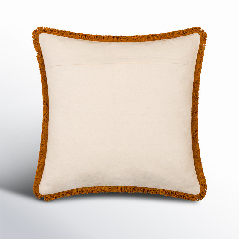 Kava Fringed Cotton Throw Pillow, Rust, 20" x 20", No Fill