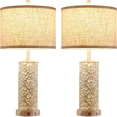 Set Of 2 Farmhouse Table Lamps With 3-Way Dimmable Touch Control, Nightlight, 2 USB Ports And AC Outlet - Vintage Rustic Bedside Lamps For Living Room, Bedroom And Nightstand