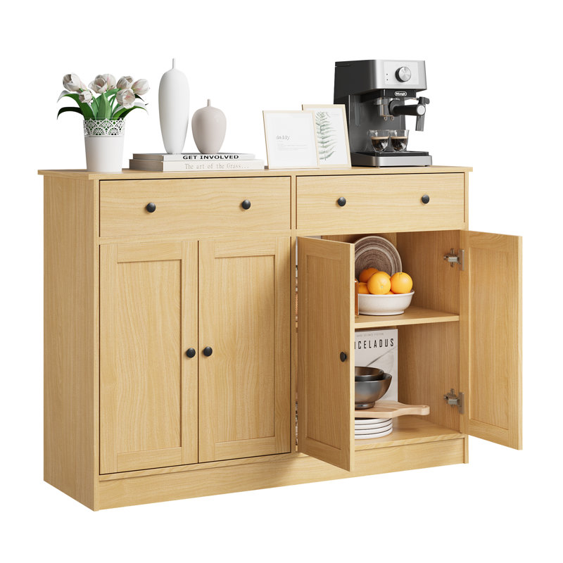 Buffet avec portes et tiroirs, armoire à café l 49 po, buffet de cuisine pour le salon, cuisine, Chêne