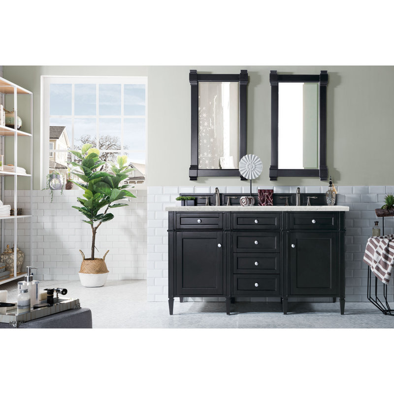 Brittany 60'' W Double Vanity, Eternal Jasmine Pearl, Black Onyx