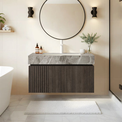 Meuble-lavabo de salle de bain de luxe moderne en pierre frittée Mid-Century