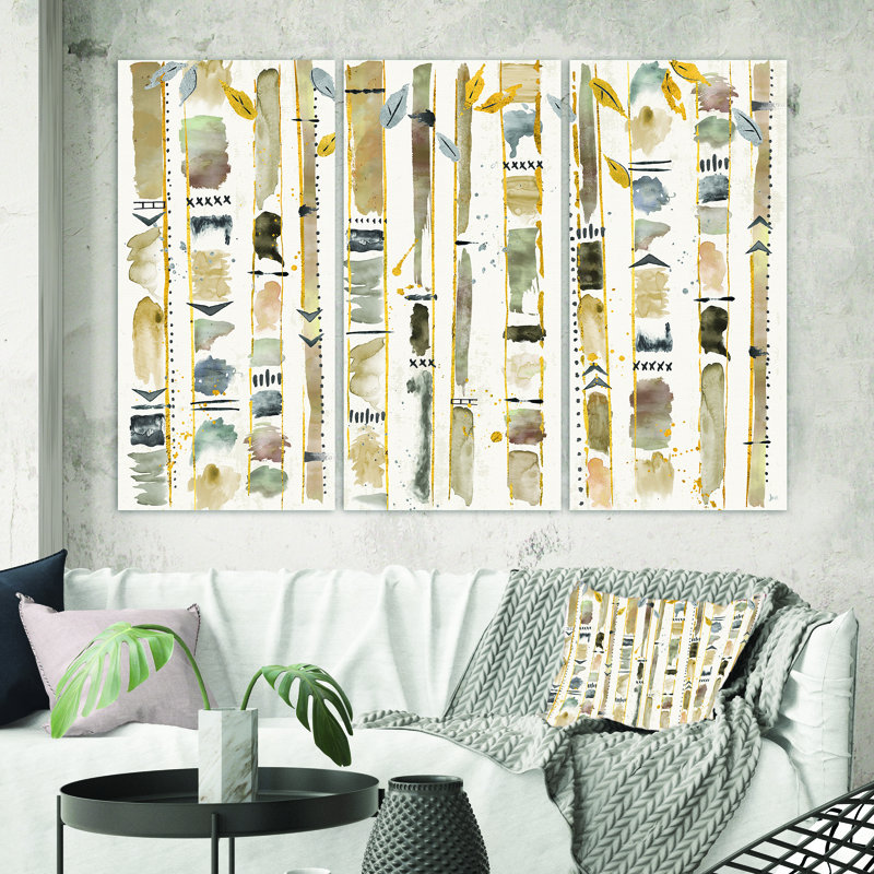 « abstract gold bouleau trees », reproduction d’image multi-pièces sur toile, H 40 po x l 60 po x P 1 po