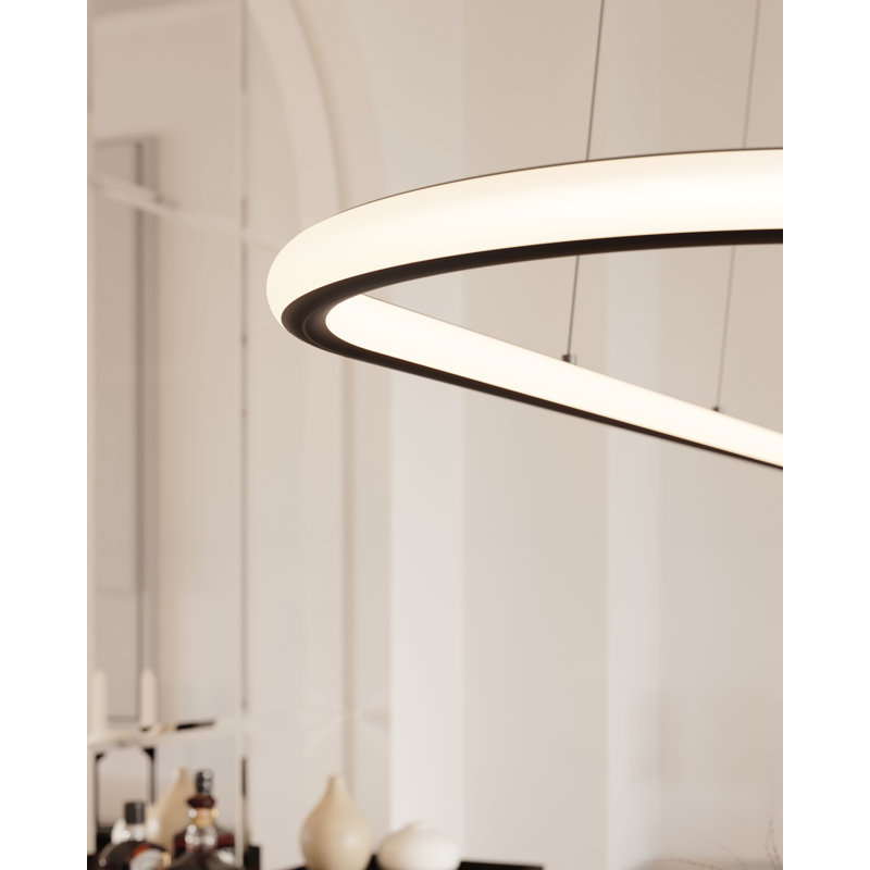 Luna Satin Black LED Oval Island Pendant