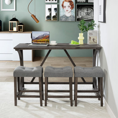 Compact 4-piece Bar Table Set With Power Outlet And 3 Padded Stools For Dining, Living, Or Game Room In Dark Gray by Gracie Oaks