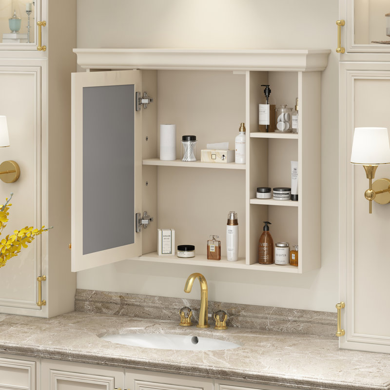 Armoire de rangement murale avec porte miroir, Beige