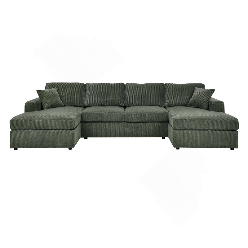 Canapé modulaire 3 pièces double, Velours côtelé vert
