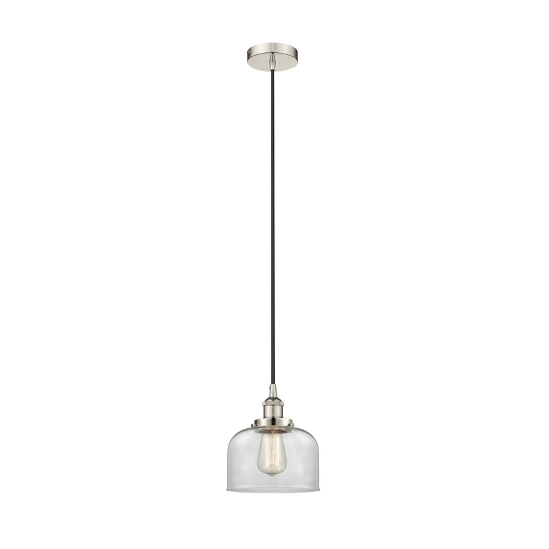 Luminaire suspendu en forme de cloche à 1 lumière Bostonia, H 9,5 po x l 8 po x P 8 po, Transparent, Nickel poli