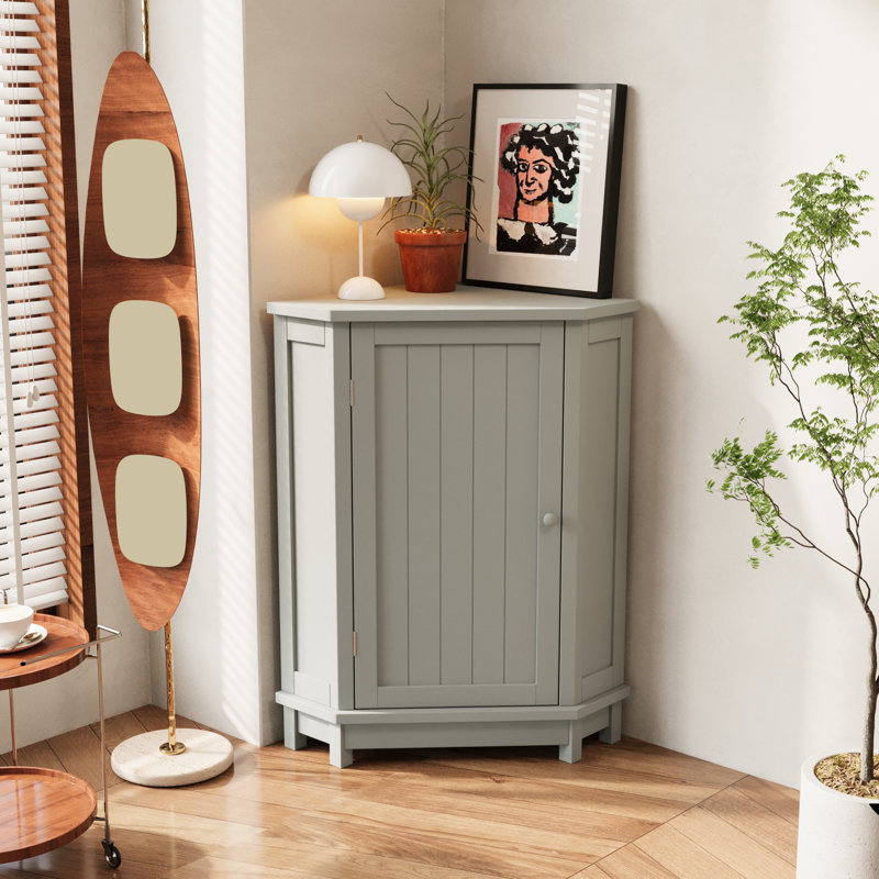 Armoire de rangement en coin moderne avec tablettes réglables, Gris