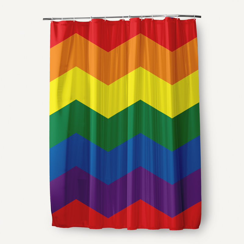 Rideau de douche en polyester à chevrons, Rouge / vert / jaune / bleu