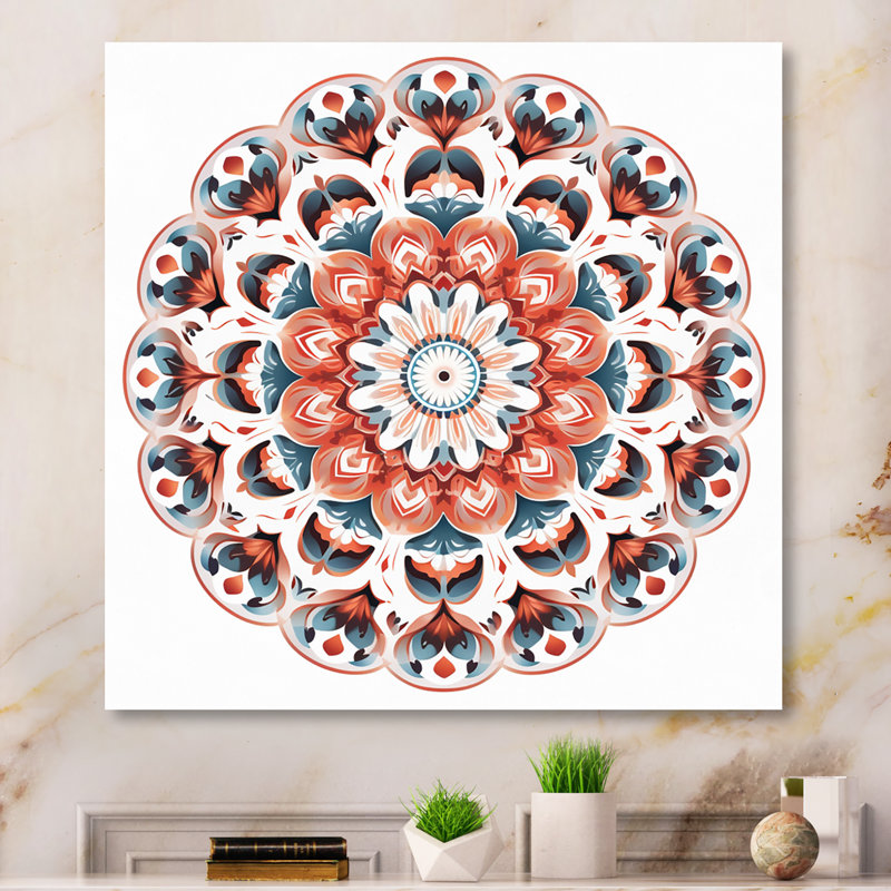 Mandala élémentaire sérénité en bleu et rouge, H 30 po x l 30 po x P 1 po, Toile tendue