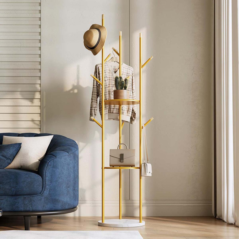 Coat Rack Stand,Freestanding Coat Racks Marble Base,Heavy Duty Coat Hanger  Stand,Metal Coat Rack With Shelves And Hooks,Coat Tree For Entryway,