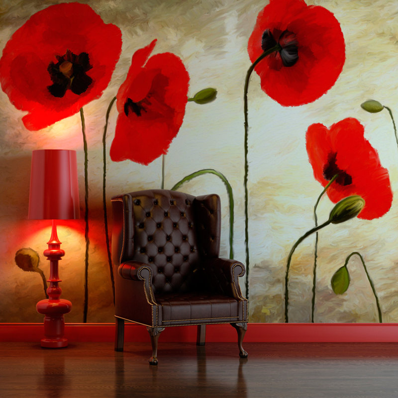 Painted Poppies 3.09m x 400cm Wallpaper, 193cm L x 250cm W
