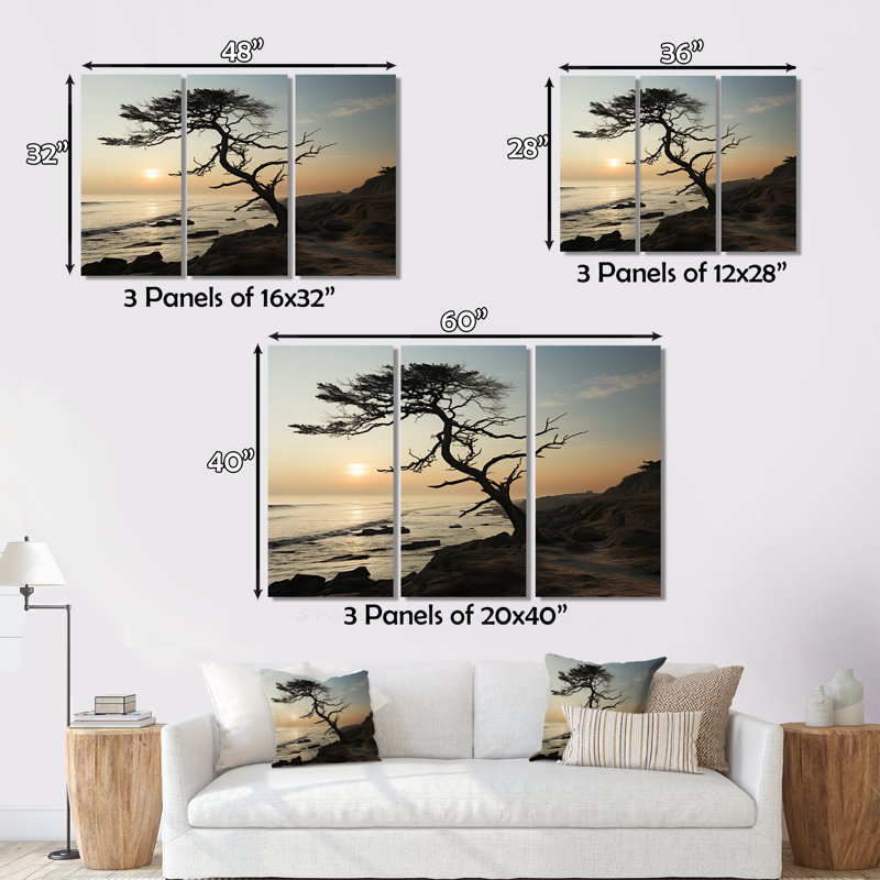 «Tree Beachside Harmony I» sur toile, reproduction de 3 pièces, H 40 po x l 60 po x P 1 po