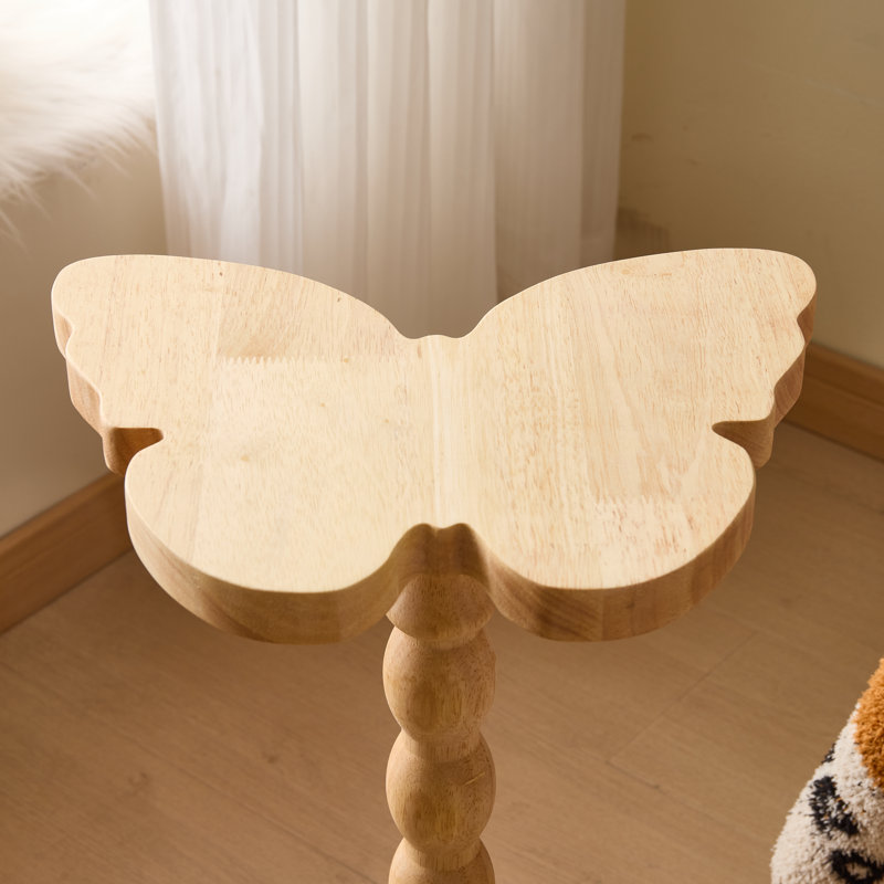 Solid Wood Pedestal End Table, Brown Top/Natural Wood Base