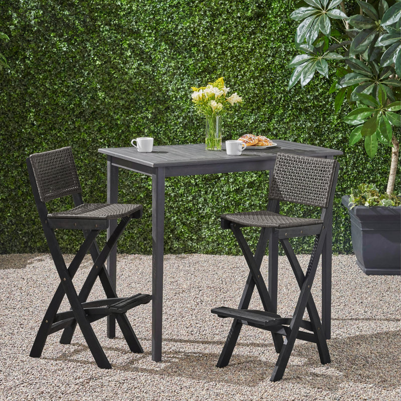 Aiyden 4-Person Acacia and Wicker Bar Height Dining Set, Natural Wood/Brown, 41" H x 26" L x 26" W, 2