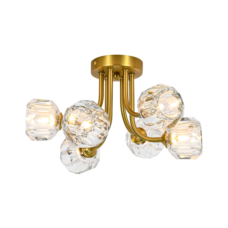 Plafonnier semi-encastré en cristal à 6 lumières Spoutnik