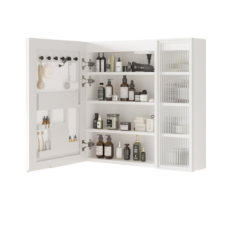 White Particleboard LED Mirror Cabinet With 2 USB