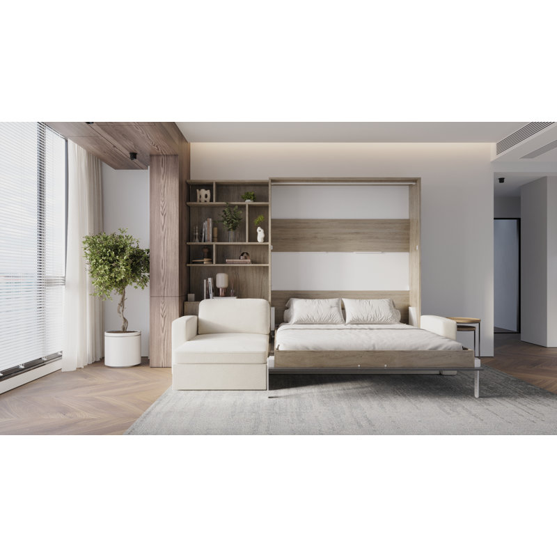 Neidelin Upholstered Murphy Bed, Beige/Grey/Cream