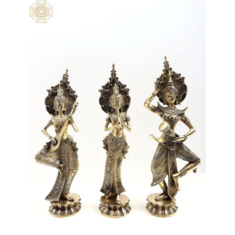 Ensemble de 3 statues de musiciennes thaïlandaises