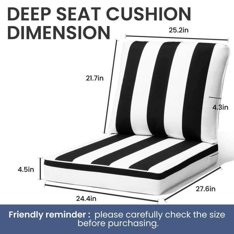 Outdoor Deep Seating Cushion Set, 2, Black/White