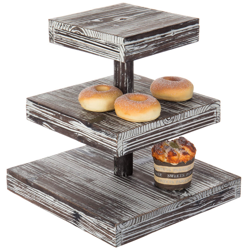 3-Tier Torched Wood Dessert/Appetizer Stand