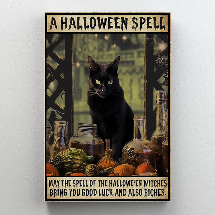 Canvas print Black Cat Poster, Vintage Cat, Halloween