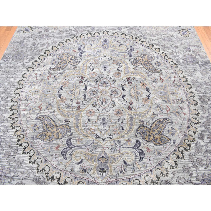 Tapis noué à la main en soie texturée et naturelle 7 pi 9 po x 10 pi 1 po AC550F14EEF64190B2281FB8BC0FFE2A